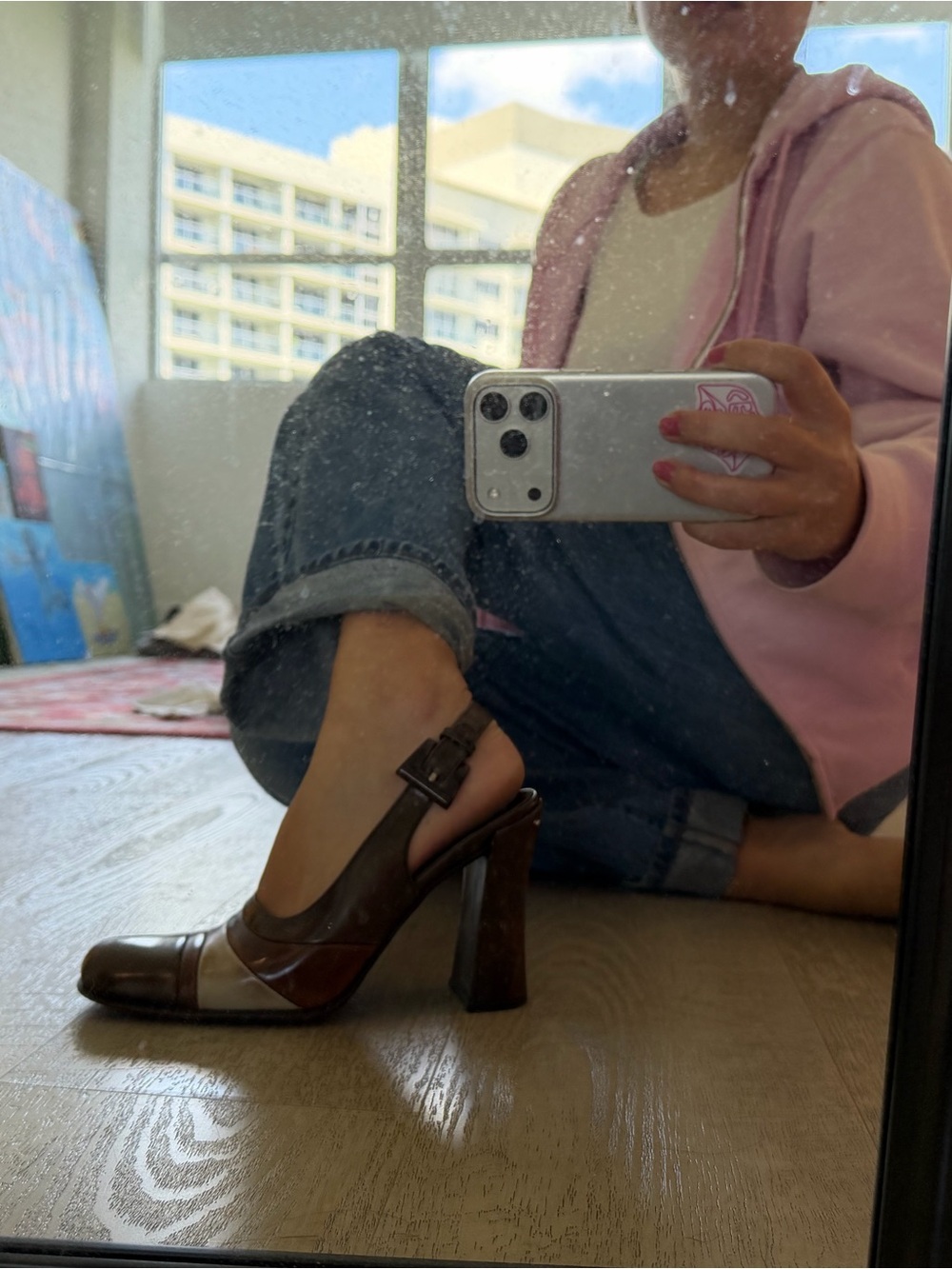 Vintage Prada Brown and Cream Leather Slingback heels - Picture 4 of 6